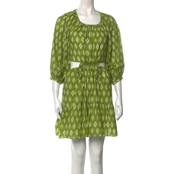 Charina Sarte Mini Cocktail Dress Printed Green Backless Pouf Sleeve Garden Sz M - Picture 4 of 8